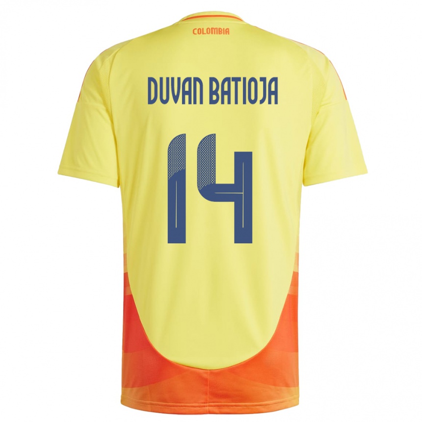 Damen Fußball Kolumbien Andy Duván Batioja #14 Gelb Heimtrikot Trikot 24-26 T-Shirt Luxemburg