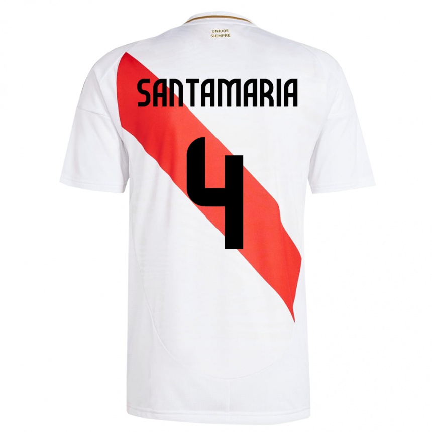 Damen Fußball Peru Anderson Santamaría #4 Weiß Heimtrikot Trikot 24-26 T-Shirt Luxemburg