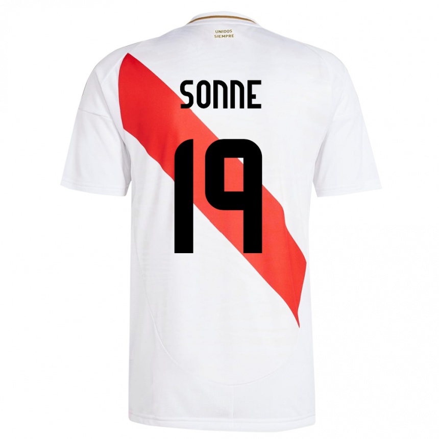 Damen Fußball Peru Oliver Sonne #19 Weiß Heimtrikot Trikot 24-26 T-Shirt Luxemburg