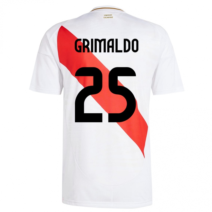 Damen Fußball Peru Joao Grimaldo #25 Weiß Heimtrikot Trikot 24-26 T-Shirt Luxemburg