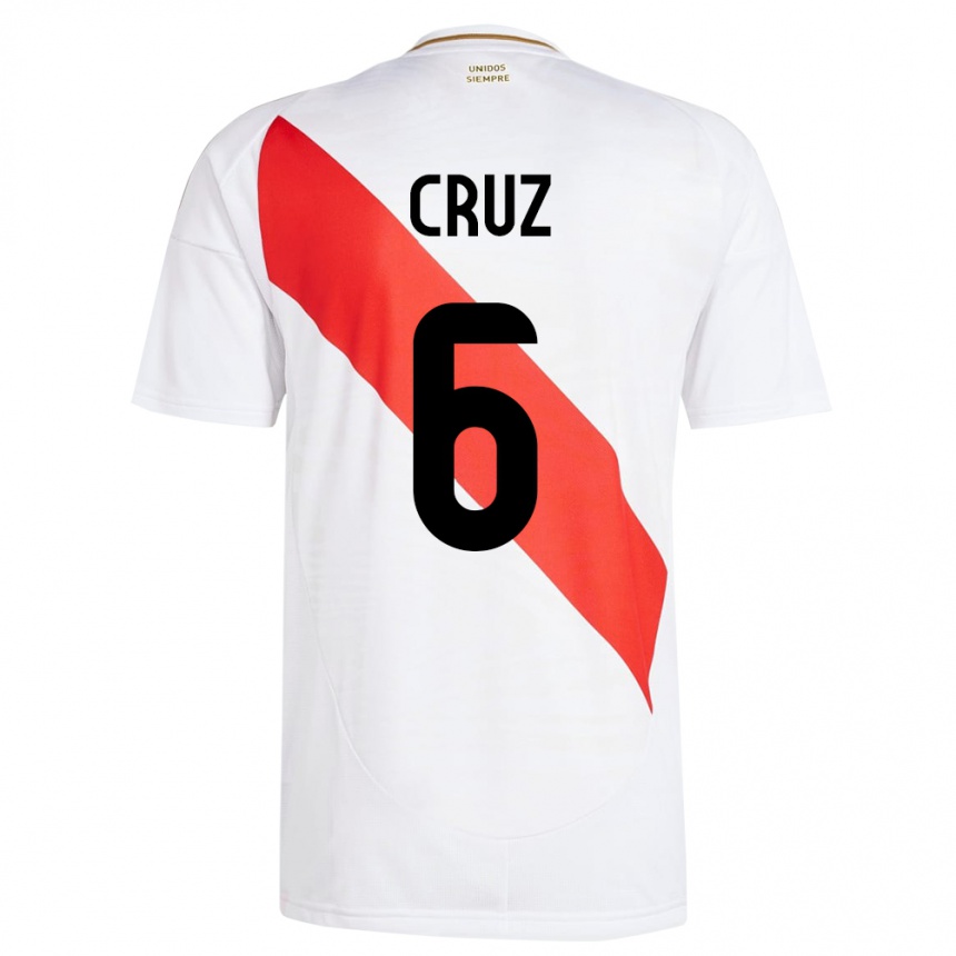 Damen Fußball Peru Esteban Cruz #6 Weiß Heimtrikot Trikot 24-26 T-Shirt Luxemburg