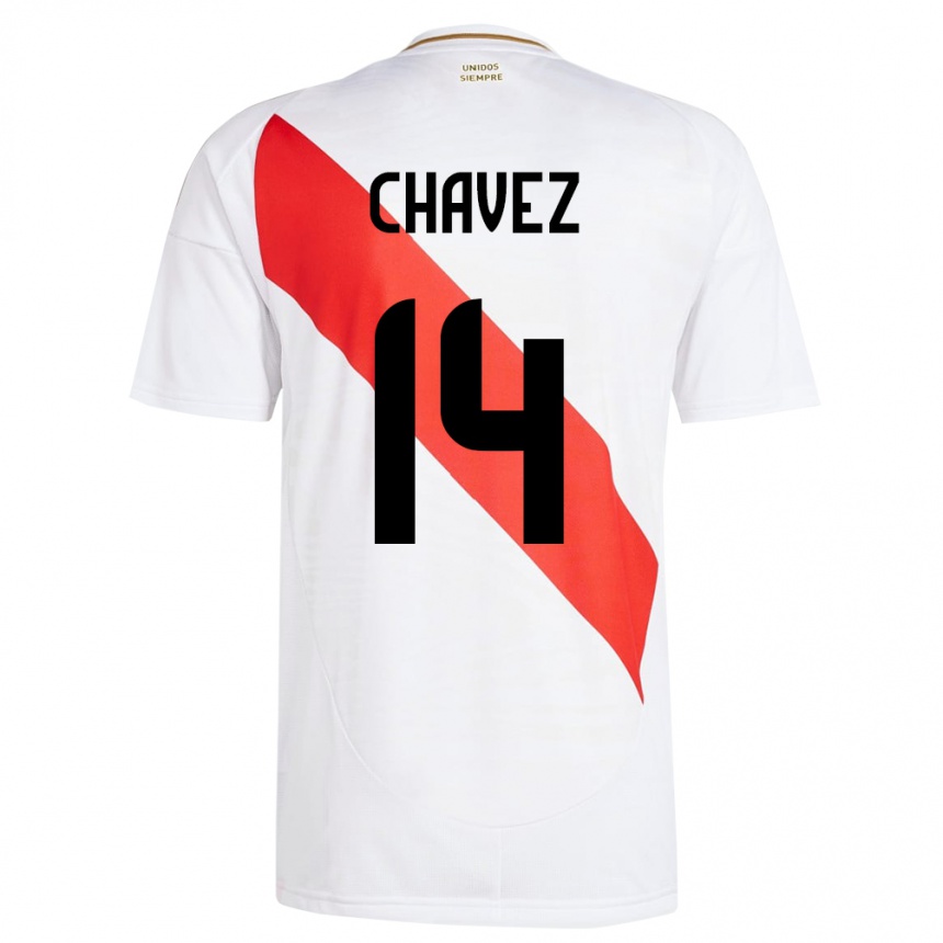 Damen Fußball Peru Felipe Chávez #14 Weiß Heimtrikot Trikot 24-26 T-Shirt Luxemburg