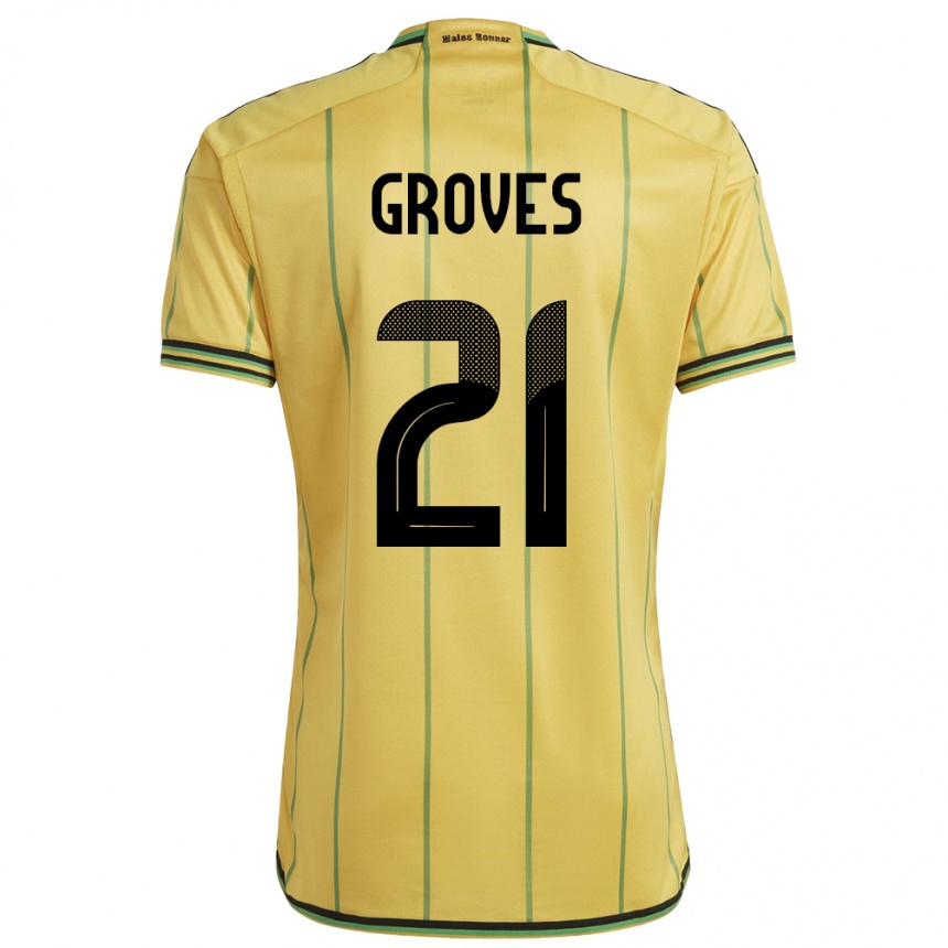 Damen Fußball Jamaika Isreala Groves #21 Gelb Heimtrikot Trikot 24-26 T-Shirt Luxemburg