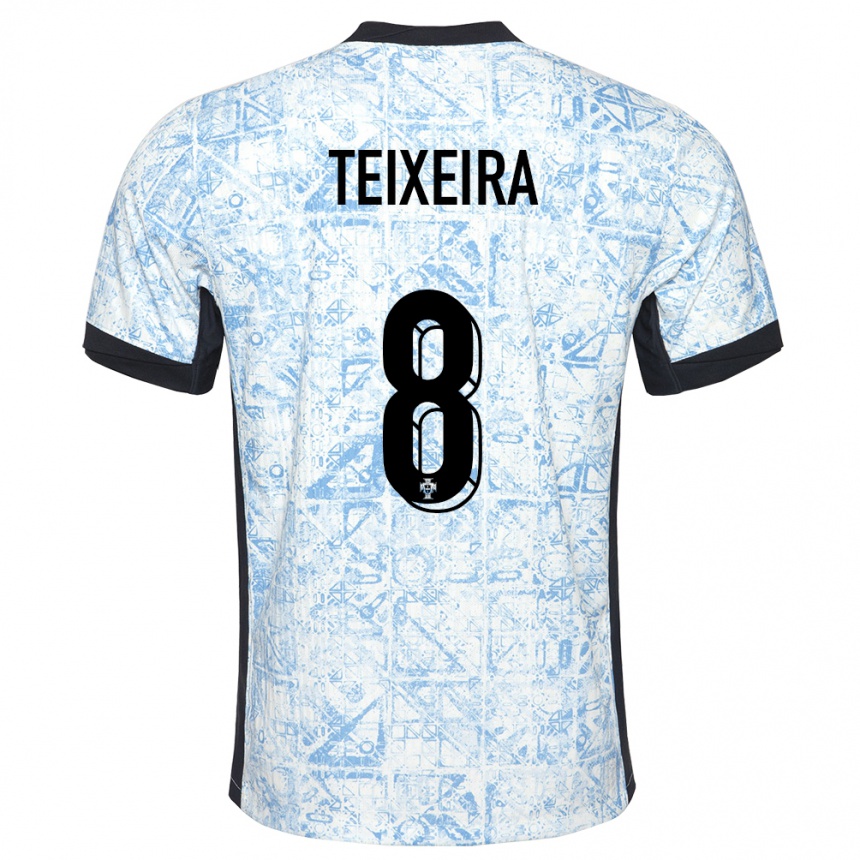 Damen Fußball Portugal Joao Teixeira #8 Cremeblau Auswärtstrikot Trikot 24-26 T-Shirt Luxemburg