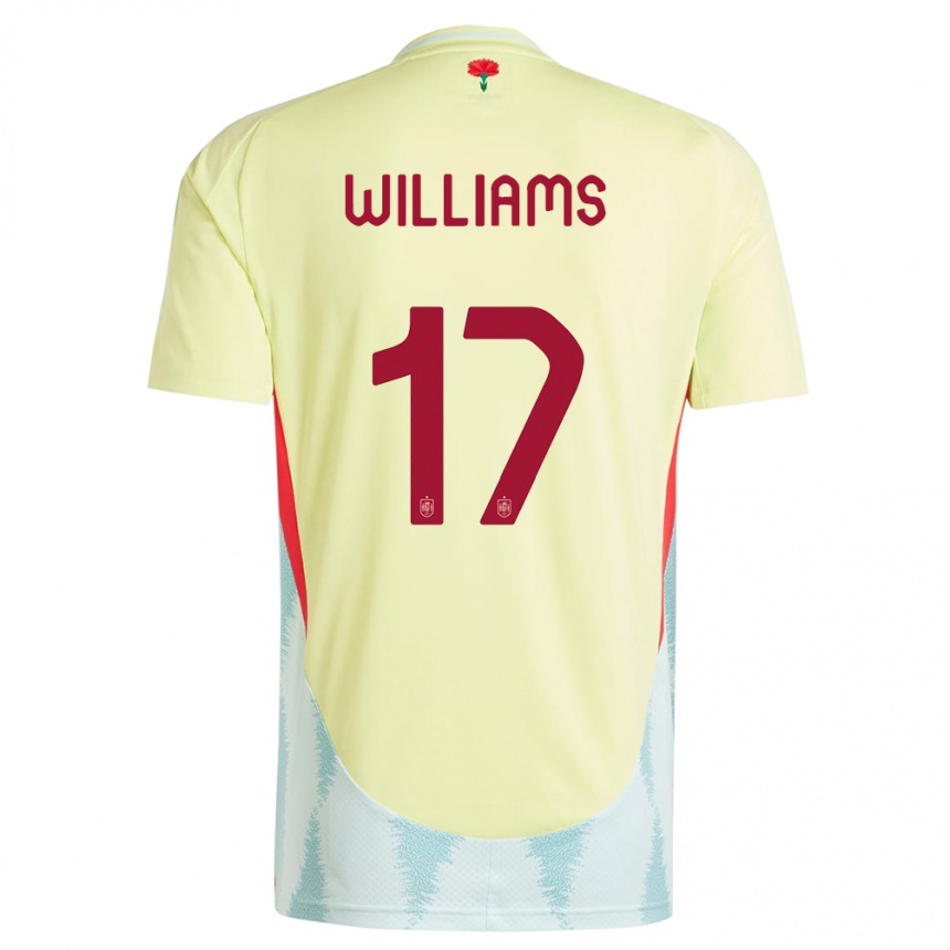 Damen Fußball Spanien Nico Williams #17 Gelb Auswärtstrikot Trikot 24-26 T-Shirt Luxemburg