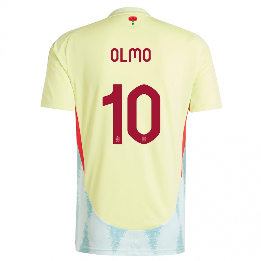 Damen Fußball Spanien Dani Olmo #10 Gelb Auswärtstrikot Trikot 24-26 T-Shirt Luxemburg