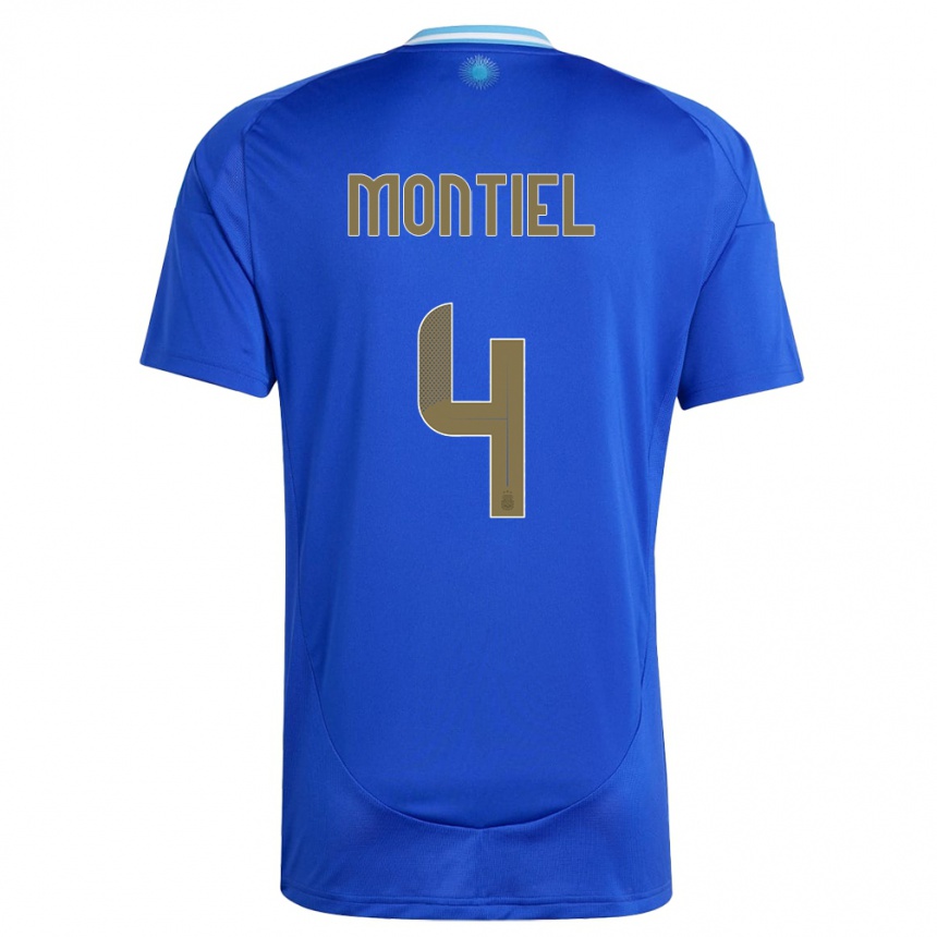 Damen Fußball Argentinien Gonzalo Montiel #4 Blau Auswärtstrikot Trikot 24-26 T-Shirt Luxemburg