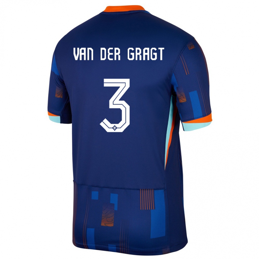 Damen Fußball Niederlande Stefanie Van Der Gragt #3 Blau Auswärtstrikot Trikot 24-26 T-Shirt Luxemburg