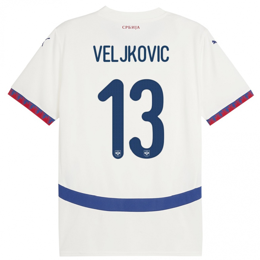 Damen Fußball Serbien Milos Veljkovic #13 Weiß Auswärtstrikot Trikot 24-26 T-Shirt Luxemburg