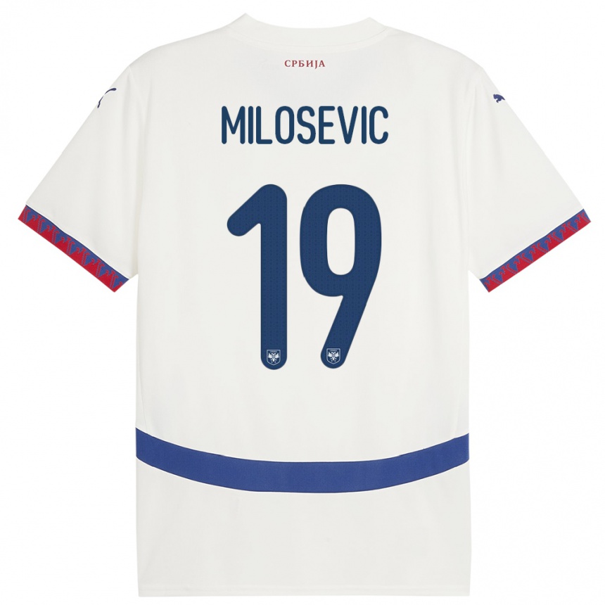 Damen Fußball Serbien Jovan Milosevic #19 Weiß Auswärtstrikot Trikot 24-26 T-Shirt Luxemburg