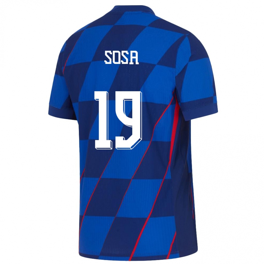 Damen Fußball Kroatien Borna Sosa #19 Blau Auswärtstrikot Trikot 24-26 T-Shirt Luxemburg