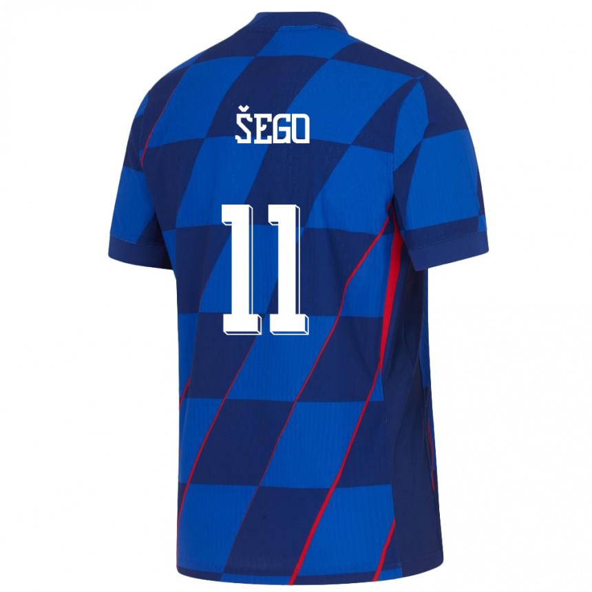 Damen Fußball Kroatien Michele Sego #11 Blau Auswärtstrikot Trikot 24-26 T-Shirt Luxemburg