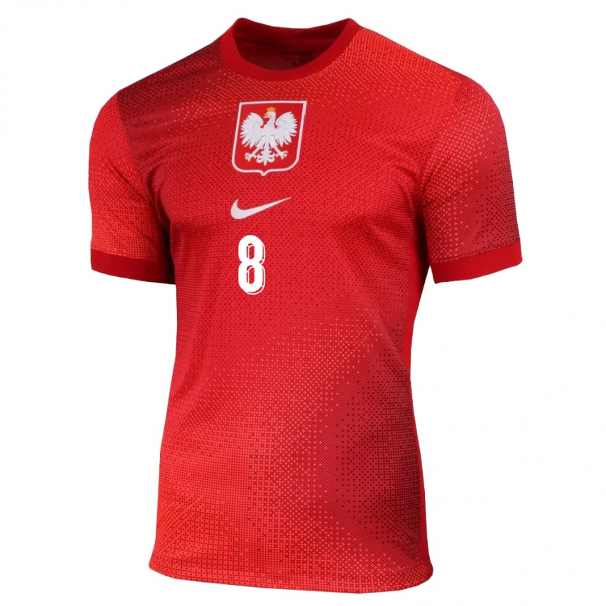 Damen Fußball Polen Antoni Kozubal #8 Rot Auswärtstrikot Trikot 24-26 T-Shirt Luxemburg