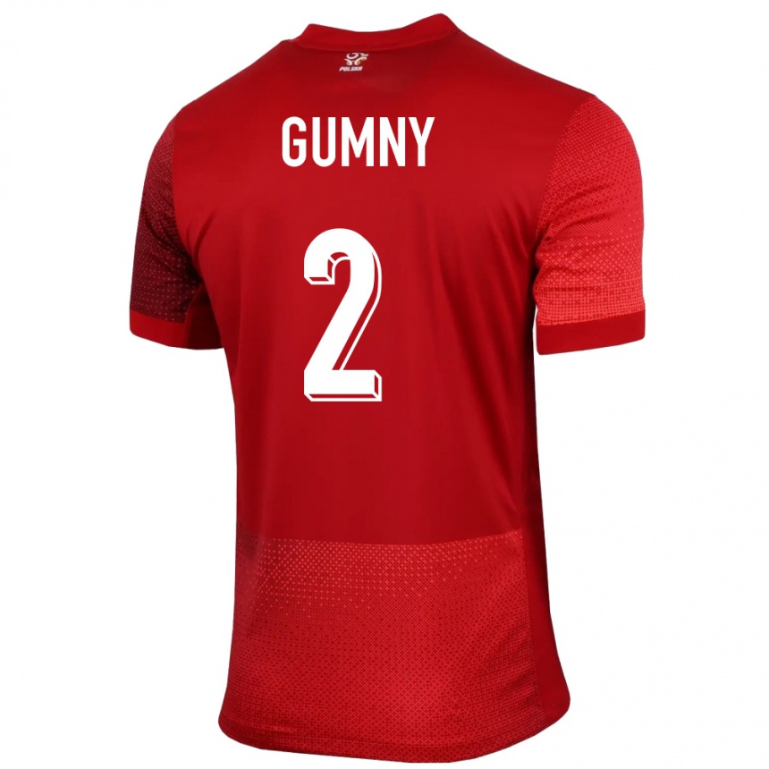 Damen Fußball Polen Robert Gumny #2 Rot Auswärtstrikot Trikot 24-26 T-Shirt Luxemburg