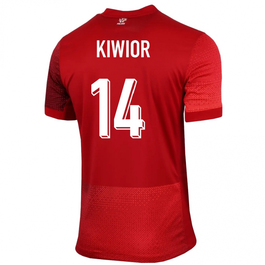 Damen Fußball Polen Jakub Kiwior #14 Rot Auswärtstrikot Trikot 24-26 T-Shirt Luxemburg