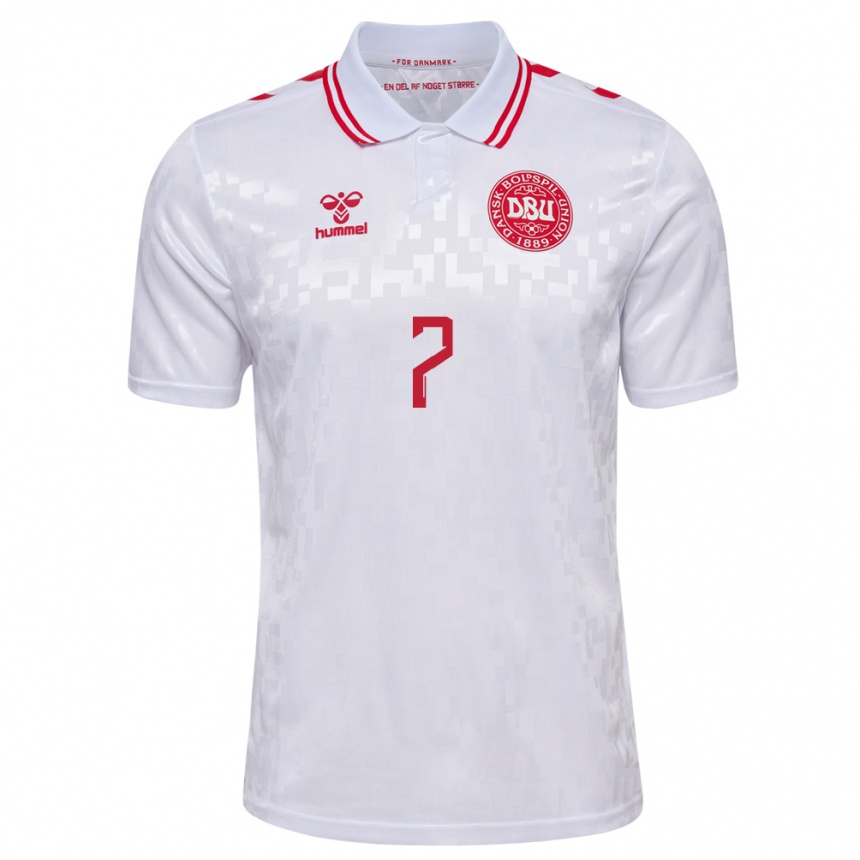 Damen Fußball Dänemark Sanne Troelsgaard #7 Weiß Auswärtstrikot Trikot 24-26 T-Shirt Luxemburg