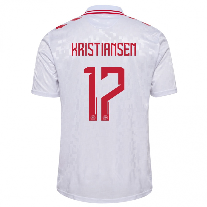 Damen Fußball Dänemark Victor Kristiansen #17 Weiß Auswärtstrikot Trikot 24-26 T-Shirt Luxemburg