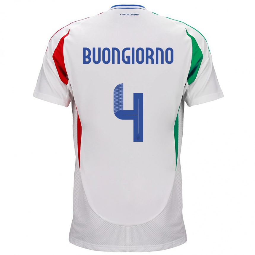 Damen Fußball Italien Alessandro Buongiorno #4 Weiß Auswärtstrikot Trikot 24-26 T-Shirt Luxemburg