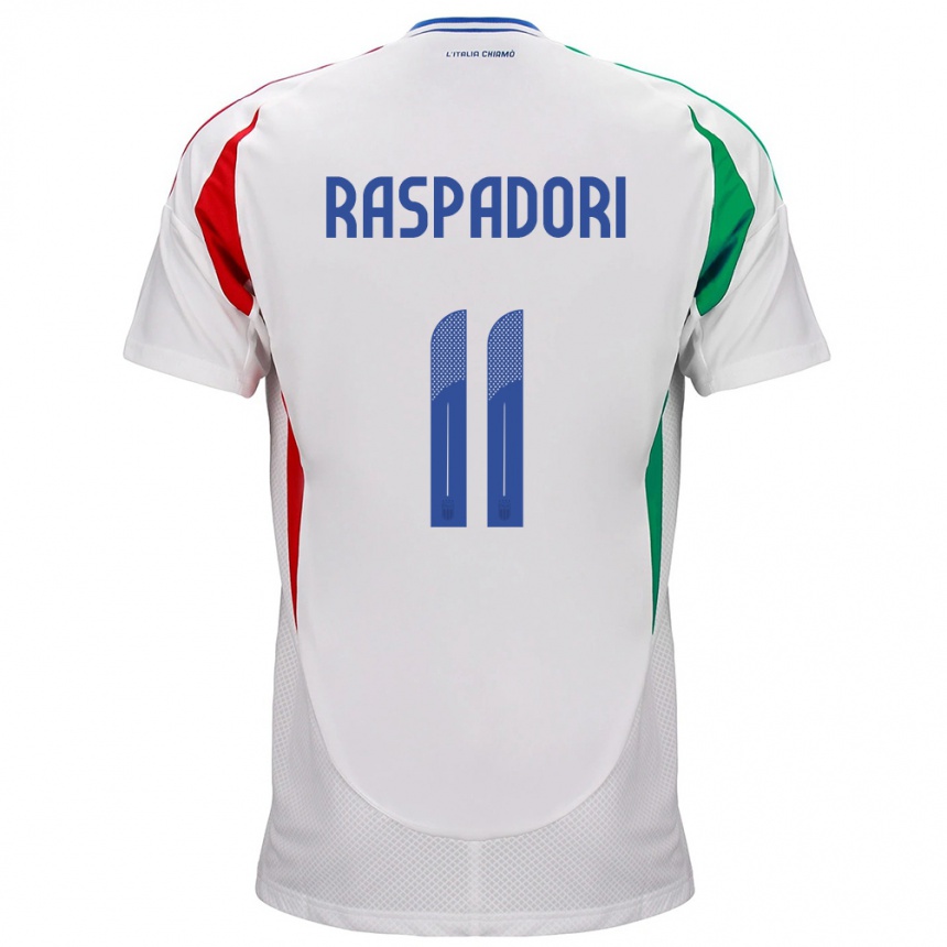 Damen Fußball Italien Giacomo Raspadori #11 Weiß Auswärtstrikot Trikot 24-26 T-Shirt Luxemburg