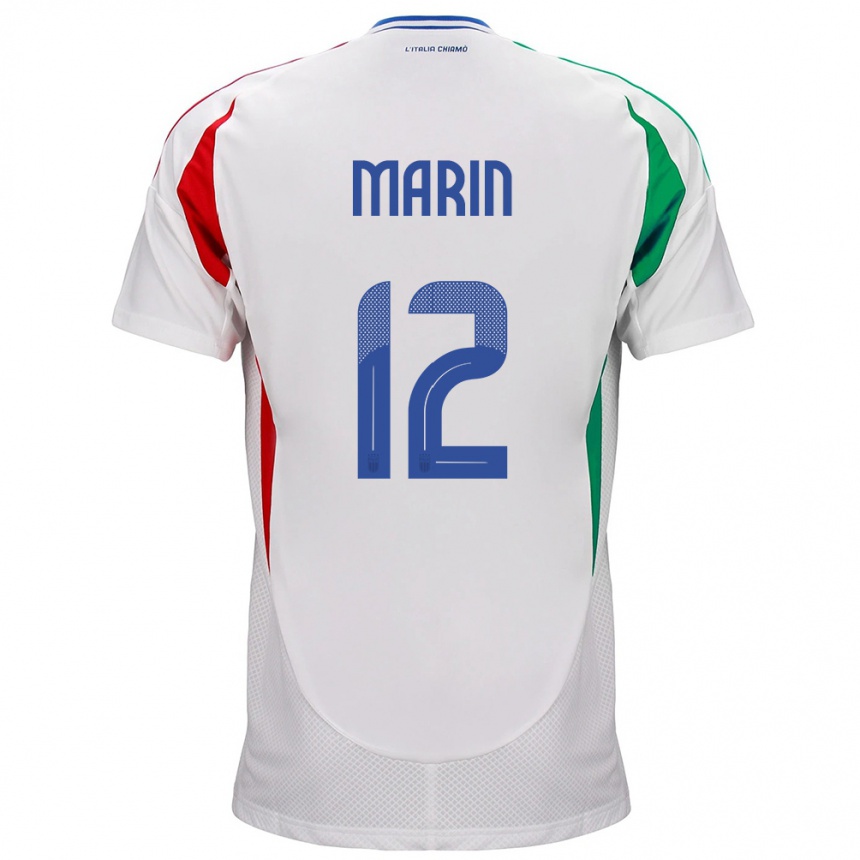 Damen Fußball Italien Renato Marin #12 Weiß Auswärtstrikot Trikot 24-26 T-Shirt Luxemburg