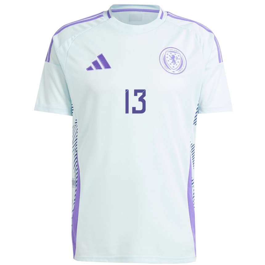 Damen Fußball Schottland Jane Ross #13 Helles Mintblau Auswärtstrikot Trikot 24-26 T-Shirt Luxemburg