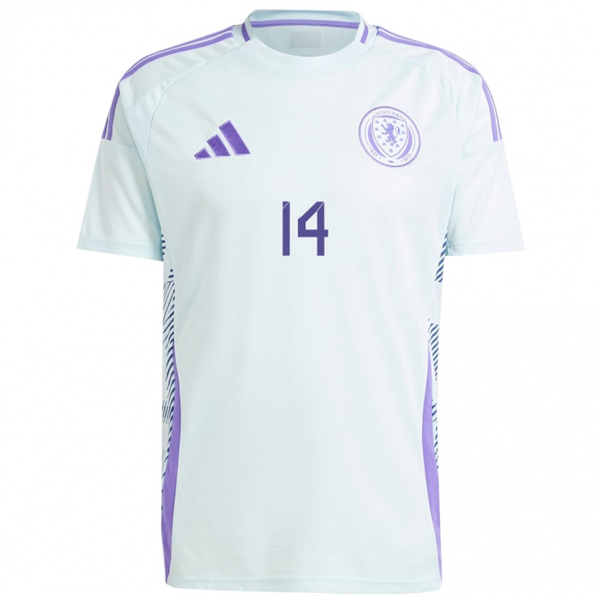 Damen Fußball Schottland Magnus Mackenzie #14 Helles Mintblau Auswärtstrikot Trikot 24-26 T-Shirt Luxemburg