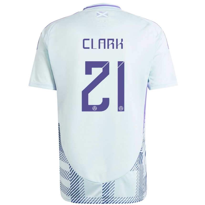 Damen Fußball Schottland Zander Clark #21 Helles Mintblau Auswärtstrikot Trikot 24-26 T-Shirt Luxemburg