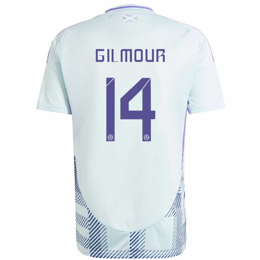 Damen Fußball Schottland Billy Gilmour #14 Helles Mintblau Auswärtstrikot Trikot 24-26 T-Shirt Luxemburg