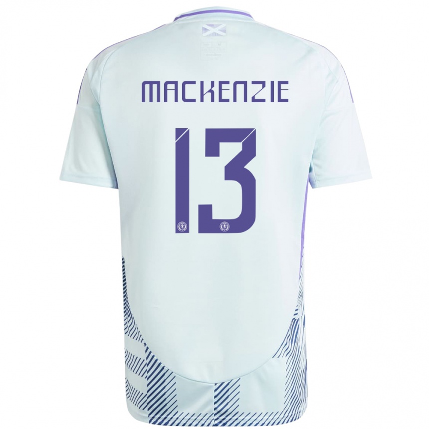 Damen Fußball Schottland Zander Mackenzie #13 Helles Mintblau Auswärtstrikot Trikot 24-26 T-Shirt Luxemburg