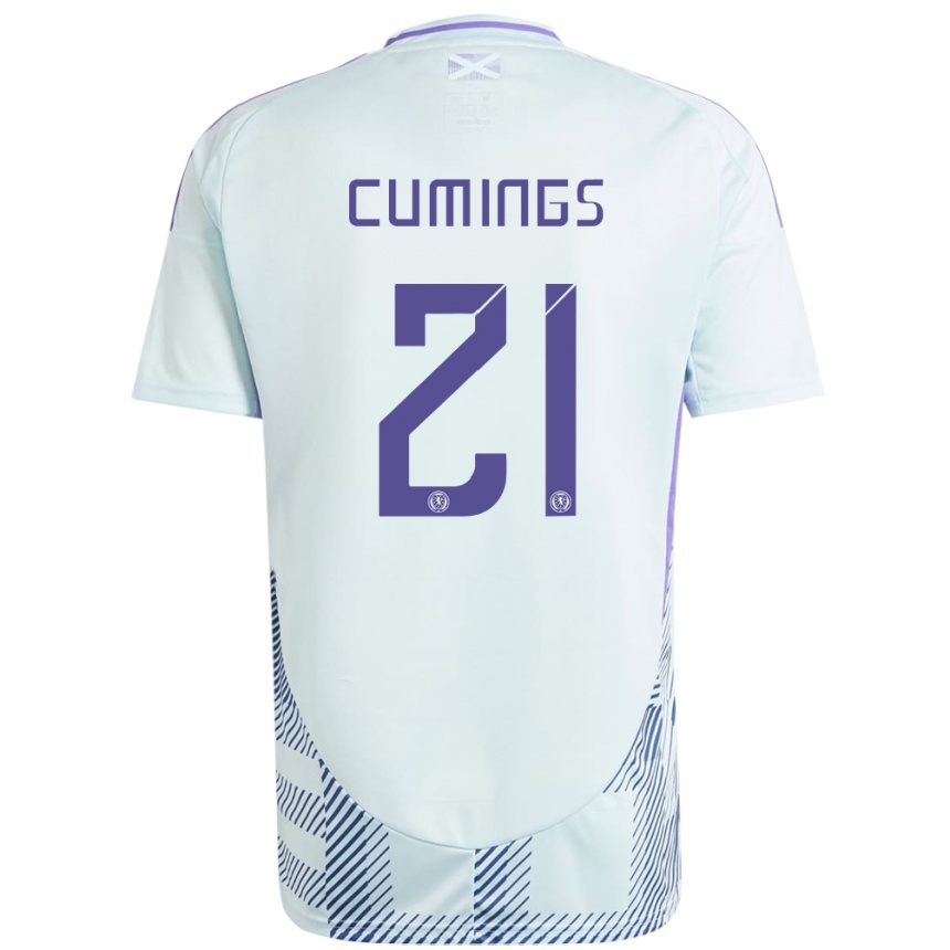 Damen Fußball Schottland Eartha Cumings #21 Helles Mintblau Auswärtstrikot Trikot 24-26 T-Shirt Luxemburg