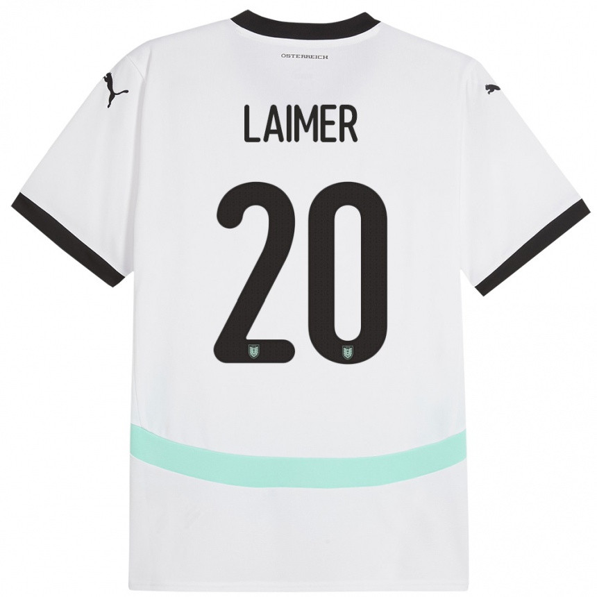 Damen Fußball Österreich Konrad Laimer #20 Weiß Auswärtstrikot Trikot 24-26 T-Shirt Luxemburg