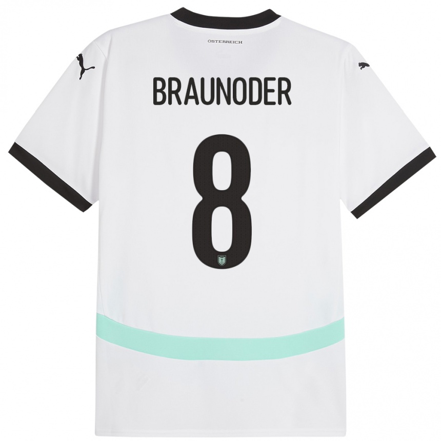 Damen Fußball Österreich Matthias Braunöder #8 Weiß Auswärtstrikot Trikot 24-26 T-Shirt Luxemburg