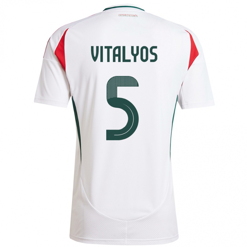 Damen Fußball Ungarn Viktor Vitályos #5 Weiß Auswärtstrikot Trikot 24-26 T-Shirt Luxemburg