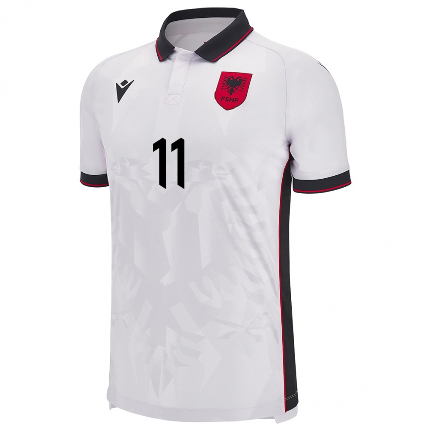 Damen Fußball Albanien Myrto Uzuni #11 Weiß Auswärtstrikot Trikot 24-26 T-Shirt Luxemburg