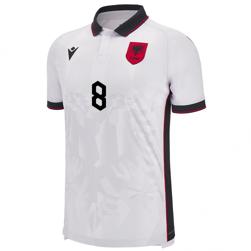 Damen Fußball Albanien Matteo Dashi #8 Weiß Auswärtstrikot Trikot 24-26 T-Shirt Luxemburg