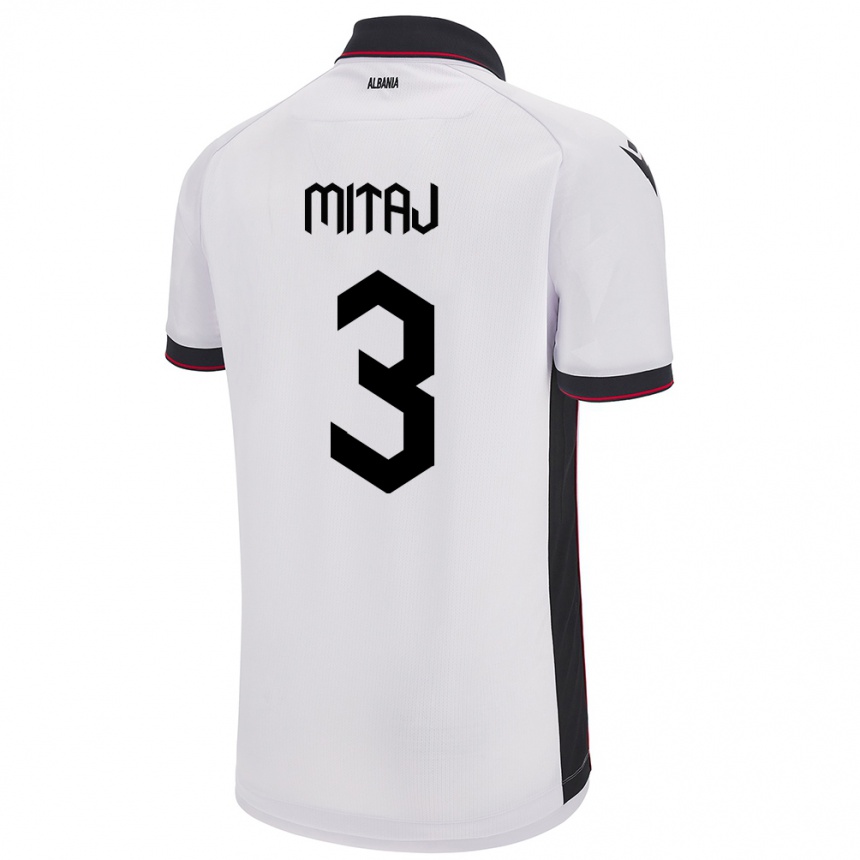 Damen Fußball Albanien Mario Mitaj #3 Weiß Auswärtstrikot Trikot 24-26 T-Shirt Luxemburg