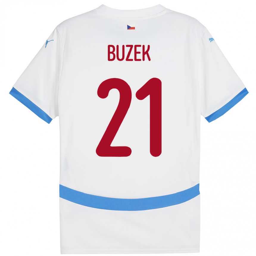 Damen Fußball Tschechien Alexandr Buzek #21 Weiß Auswärtstrikot Trikot 24-26 T-Shirt Luxemburg