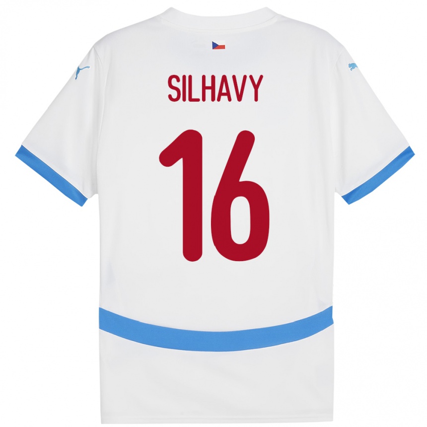 Damen Fußball Tschechien Matyas Silhavy #16 Weiß Auswärtstrikot Trikot 24-26 T-Shirt Luxemburg