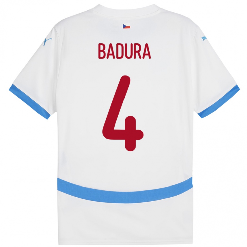 Damen Fußball Tschechien Vitezslav Badura #4 Weiß Auswärtstrikot Trikot 24-26 T-Shirt Luxemburg