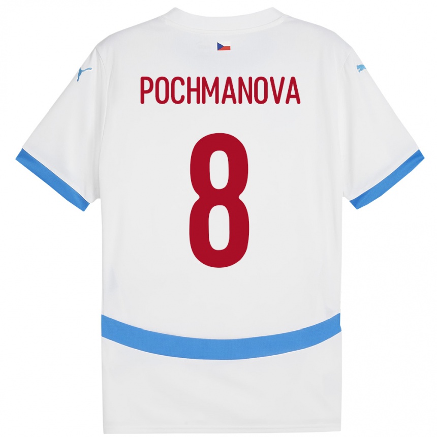 Damen Fußball Tschechien Aneta Pochmanová #8 Weiß Auswärtstrikot Trikot 24-26 T-Shirt Luxemburg