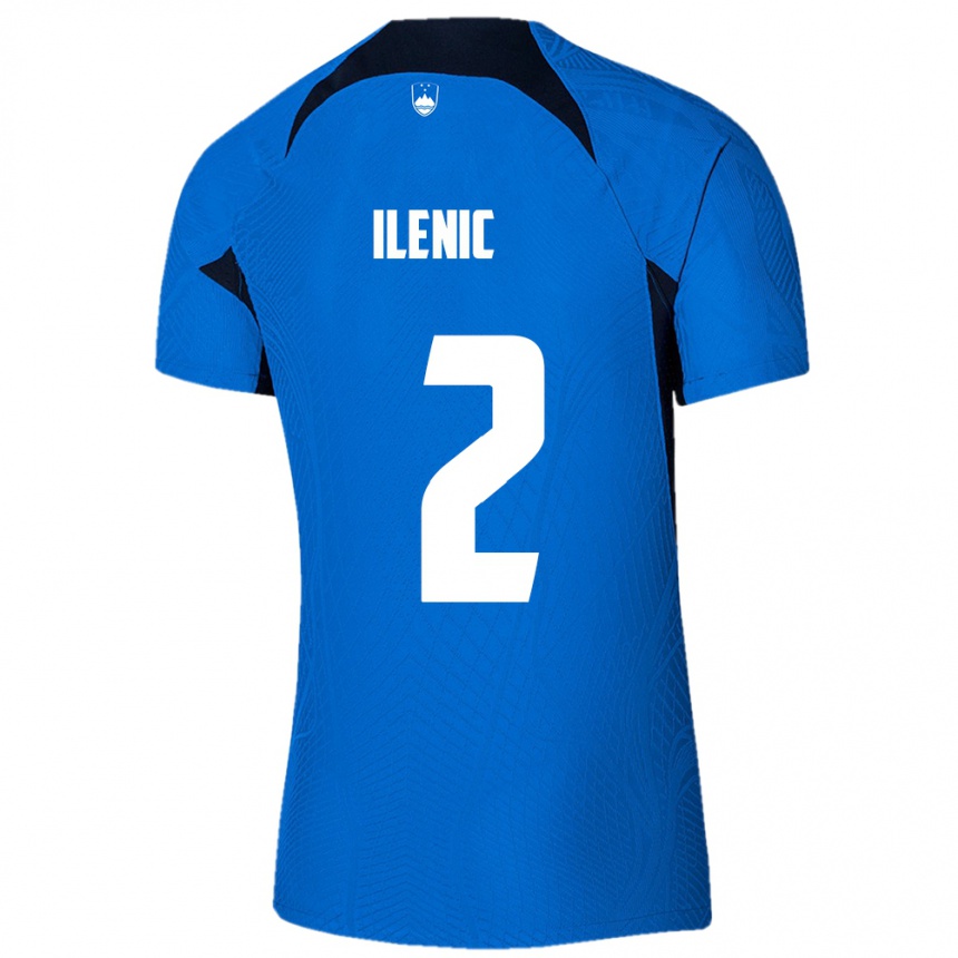 Damen Fußball Slowenien Mitja Ilenic #2 Blau Auswärtstrikot Trikot 24-26 T-Shirt Luxemburg
