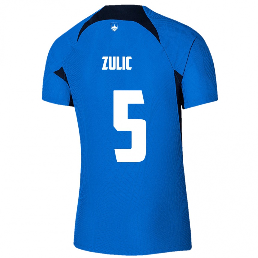 Damen Fußball Slowenien Anel Zulic #5 Blau Auswärtstrikot Trikot 24-26 T-Shirt Luxemburg