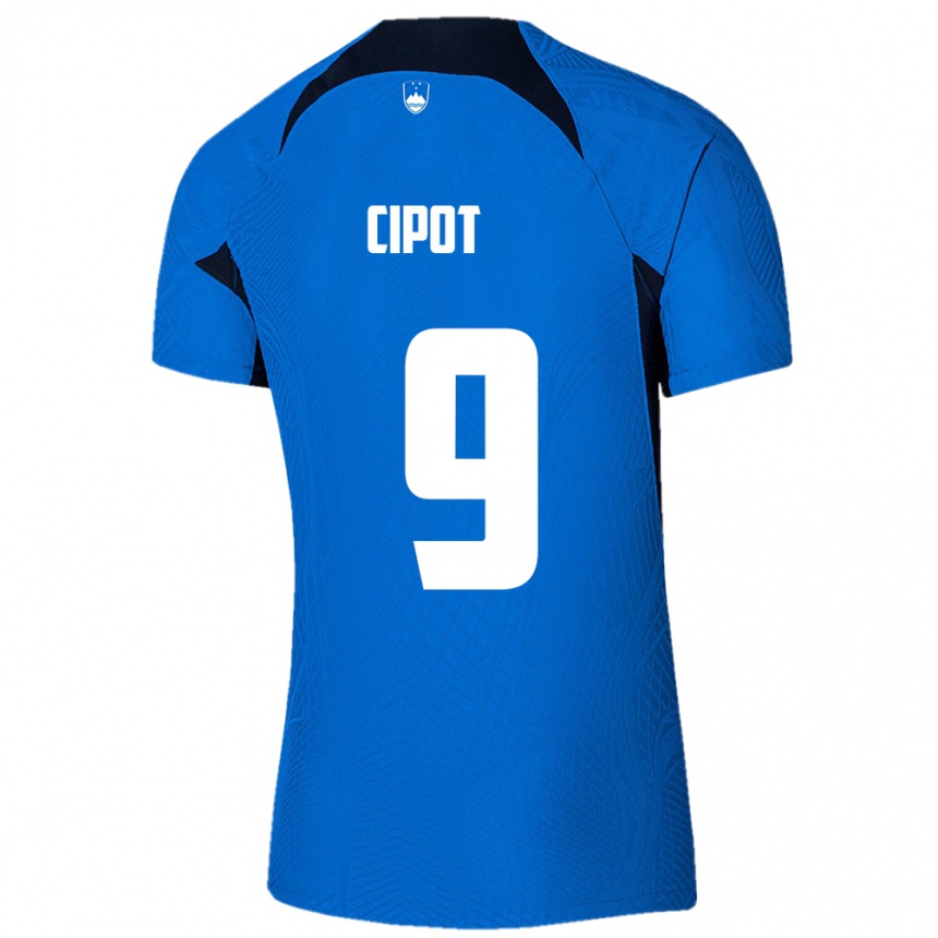 Damen Fußball Slowenien Tio Cipot #9 Blau Auswärtstrikot Trikot 24-26 T-Shirt Luxemburg