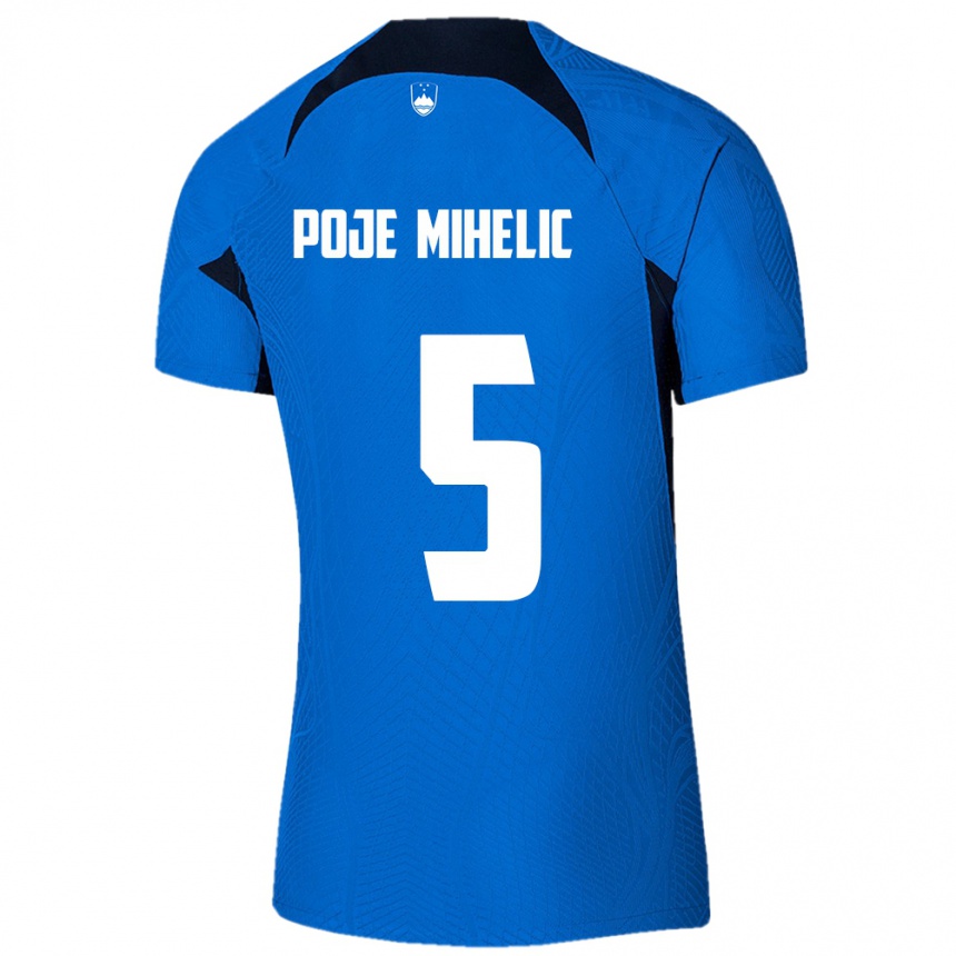 Damen Fußball Slowenien Naja Poje Mihelič #5 Blau Auswärtstrikot Trikot 24-26 T-Shirt Luxemburg