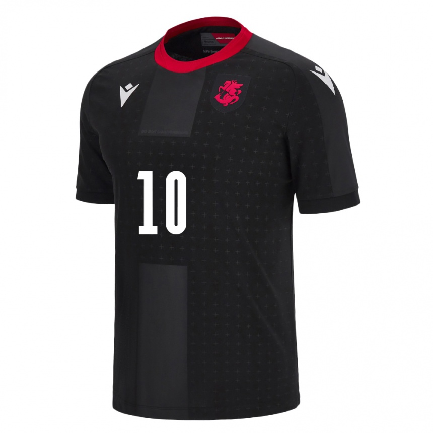 Damen Fußball Georgien Giorgi Chakvetadze #10 Schwarz Auswärtstrikot Trikot 24-26 T-Shirt Luxemburg