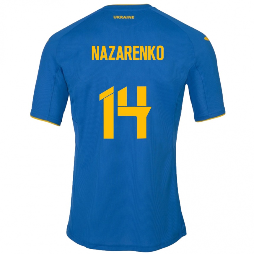 Damen Fußball Ukraine Oleksandr Nazarenko #14 Blau Auswärtstrikot Trikot 24-26 T-Shirt Luxemburg