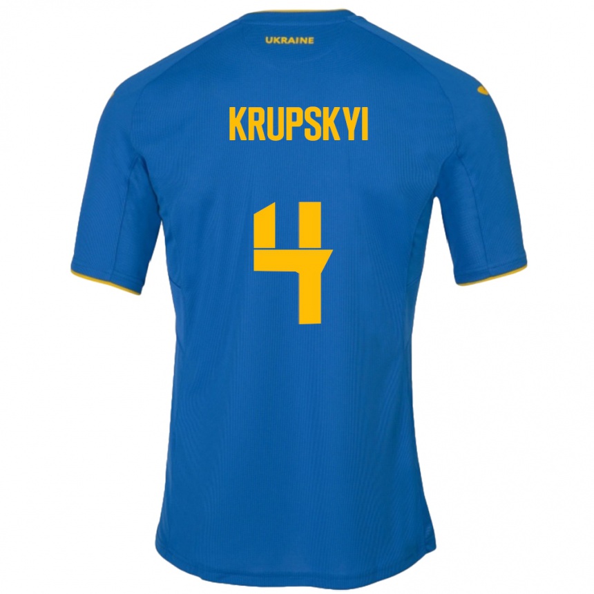 Damen Fußball Ukraine Ilya Krupskyi #4 Blau Auswärtstrikot Trikot 24-26 T-Shirt Luxemburg