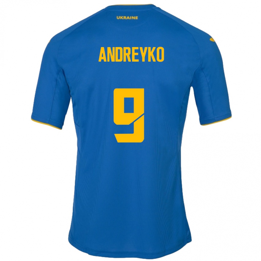 Damen Fußball Ukraine Ivan Andreyko #9 Blau Auswärtstrikot Trikot 24-26 T-Shirt Luxemburg