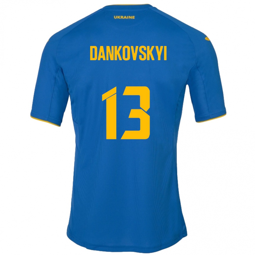 Damen Fußball Ukraine Yegor Dankovskyi #13 Blau Auswärtstrikot Trikot 24-26 T-Shirt Luxemburg