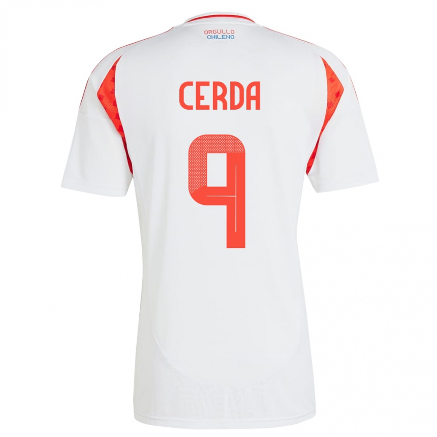 Damen Fußball Chile Axel Cerda #9 Weiß Auswärtstrikot Trikot 24-26 T-Shirt Luxemburg